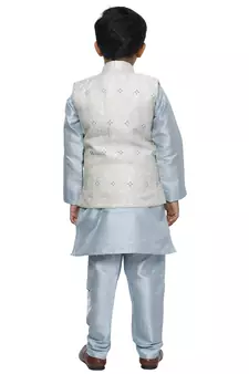 Light Blue Stripes SIlk Jacquard Kurta Pajama Set // Traditional Wear
