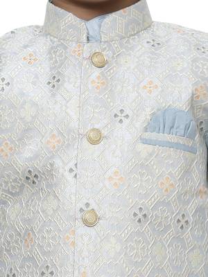Light Blue Stripes SIlk Jacquard Kurta Pajama Set // Traditional Wear 5