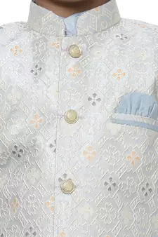 Light Blue Stripes SIlk Jacquard Kurta Pajama Set // Traditional Wear