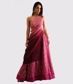 Pink To Wine Oneshoulder Top With Lehenga And Matching Belt
