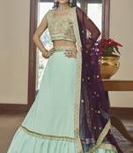 Light-sky-blue embroidered art silk semi stitched lehenga