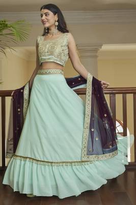Light-sky-blue embroidered art silk semi stitched lehenga 3