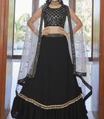 Black embroidered art silk semi stitched lehenga