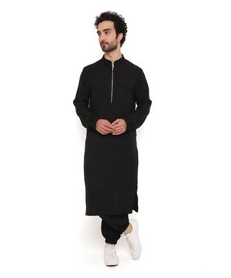 Black Soft Linen Bomber Kurta With Jogger Pant 1