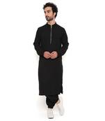 Black Soft Linen Bomber Kurta With Jogger Pant