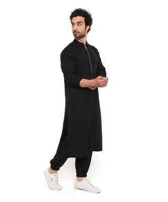 Black Soft Linen Bomber Kurta With Jogger Pant 2