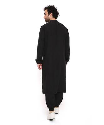 Black Soft Linen Bomber Kurta With Jogger Pant 4