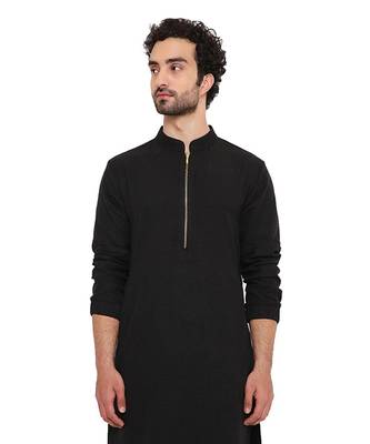 Black Soft Linen Bomber Kurta With Jogger Pant 7