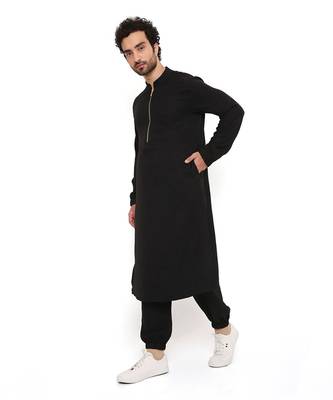 Black Soft Linen Bomber Kurta With Jogger Pant 8