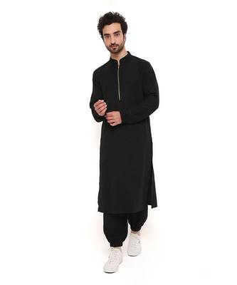 Black Soft Linen Bomber Kurta With Jogger Pant 9