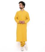 Mustard Stripe Lycra Bomber Kurta With Jogger Pant