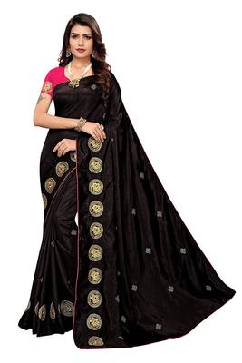Designer Sana Silk Saree With Embroidery Work And Contrasting Blouse 1