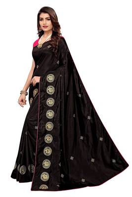 Designer Sana Silk Saree With Embroidery Work And Contrasting Blouse 2