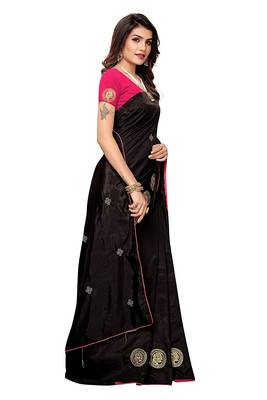 Designer Sana Silk Saree With Embroidery Work And Contrasting Blouse 3