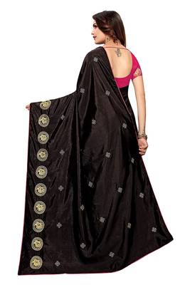 Designer Sana Silk Saree With Embroidery Work And Contrasting Blouse 4