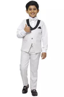 White 3 Piece Baba Suit Set Cotton For boys // Western Wear