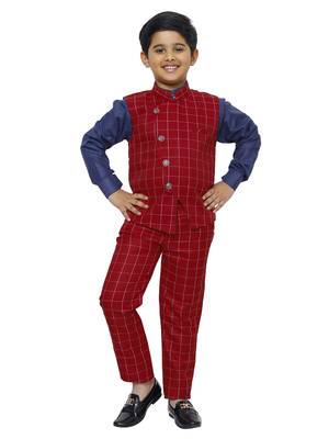 Red 3 Piece Baba Suit Set Cotton For boys // Western Wear 1