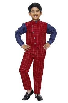 Red 3 Piece Baba Suit Set Cotton For boys // Western Wear