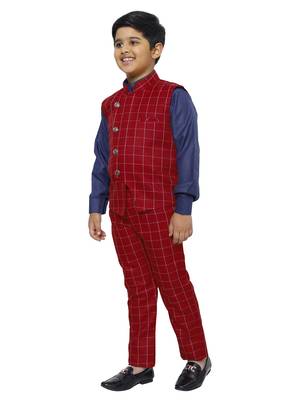 Red 3 Piece Baba Suit Set Cotton For boys // Western Wear 2