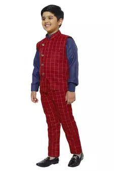 Red 3 Piece Baba Suit Set Cotton For boys // Western Wear