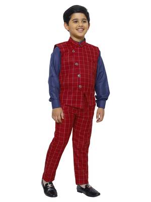 Red 3 Piece Baba Suit Set Cotton For boys // Western Wear 3