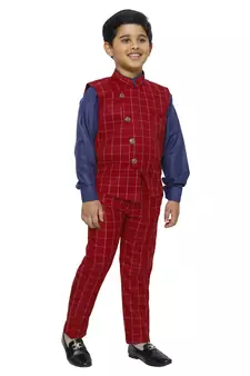 Red 3 Piece Baba Suit Set Cotton For boys // Western Wear