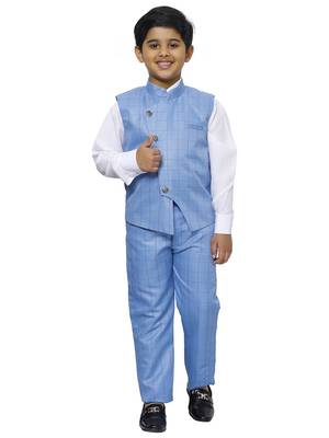 Blue 3 Piece Baba Suit Set Cotton For boys // Western Wear 1