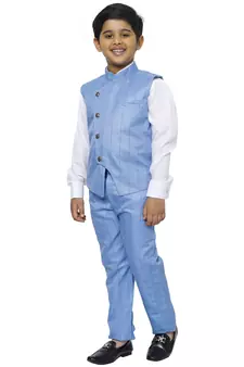 Blue 3 Piece Baba Suit Set Cotton For boys // Western Wear