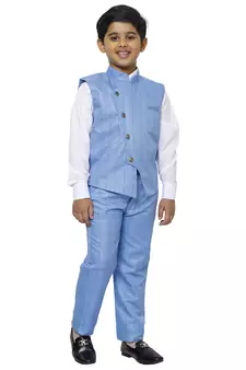 Blue 3 Piece Baba Suit Set Cotton For boys // Western Wear