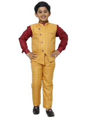 Yellow 3 Piece Baba Suit Set Cotton For boys // Western Wear 1