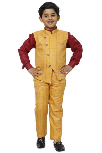 Yellow 3 Piece Baba Suit Set Cotton For boys // Western Wear