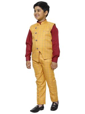 Yellow 3 Piece Baba Suit Set Cotton For boys // Western Wear 2