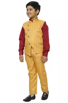 Yellow 3 Piece Baba Suit Set Cotton For boys // Western Wear
