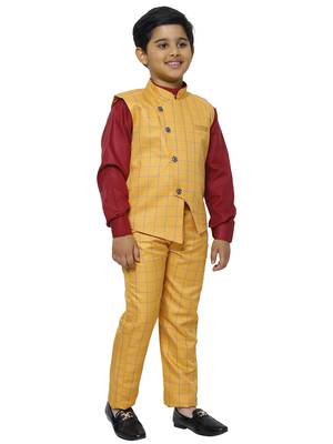 Yellow 3 Piece Baba Suit Set Cotton For boys // Western Wear 3
