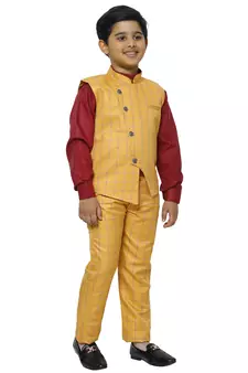 Yellow 3 Piece Baba Suit Set Cotton For boys // Western Wear