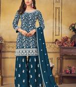 Blue Color Embroidery Work Faux Georgette Readymade Sharara Suit