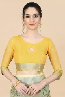 Yellow Linen Blend Beautiful Floral design Zari Border saree with Blouse