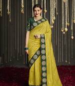 Yellow embroidered silk saree with blouse