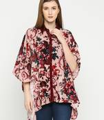 Pink Floral Printed Collar With Button Top Shirt For Women