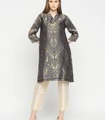 Navy Blue Unique Floral Design Design Brocade Kurti For Women