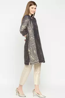 Navy Blue Unique Floral Design Design Brocade Kurti For Women
