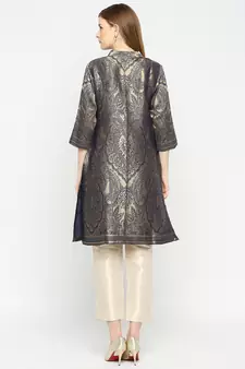 Navy Blue Unique Floral Design Design Brocade Kurti For Women