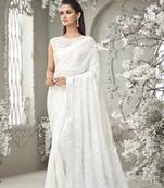 White embroidered georgette saree with blouse