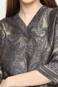 Navy Blue Unique Floral Design Design Brocade Kurti For Women