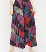 Womens Purple Mid Rise Relaxed Fit Printed Pleated Pant