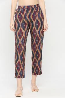 Multicolor Mid Rise Relaxed Fit Printed Pant With Pockets For Women Office Casual Party Wear Pant