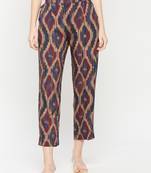 Multicolor Mid Rise Relaxed Fit Printed Pant With Pockets For Women Office Casual Party Wear Pant