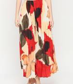 Womens Beige Mid Rise Relaxed Fit Floral Printed Pleated Pant