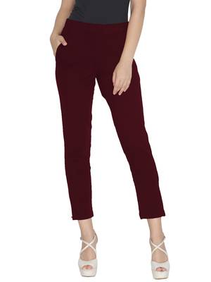 Lyra Cotton Stretch pencil Pant  Maroon for Women 1