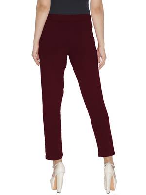 Lyra Cotton Stretch pencil Pant  Maroon for Women 2